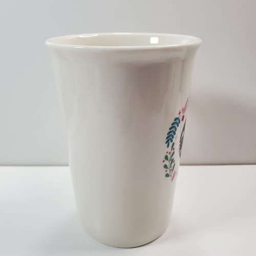 Starbucks Christmas 8 oz Coffee Tea Mug Wreath Mistletoe Holly Pink Doves Birds - Thumbnail 2