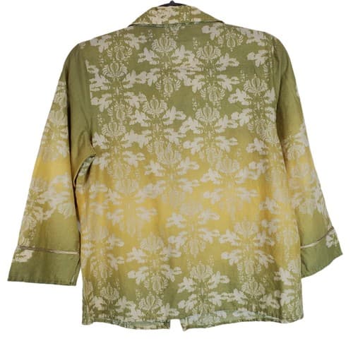 JH Collection Women's Semi-Sheer Floral Spring Green Ombre Button Down Blouse M - Thumbnail 2