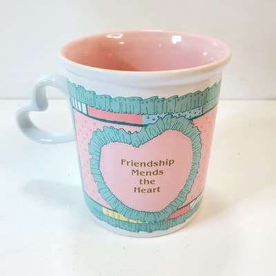 Vtg 1993 Enesco Knitting Sewing Kitty Cat Friendship Mends Heart Coffee Mug Cup - Thumbnail 5