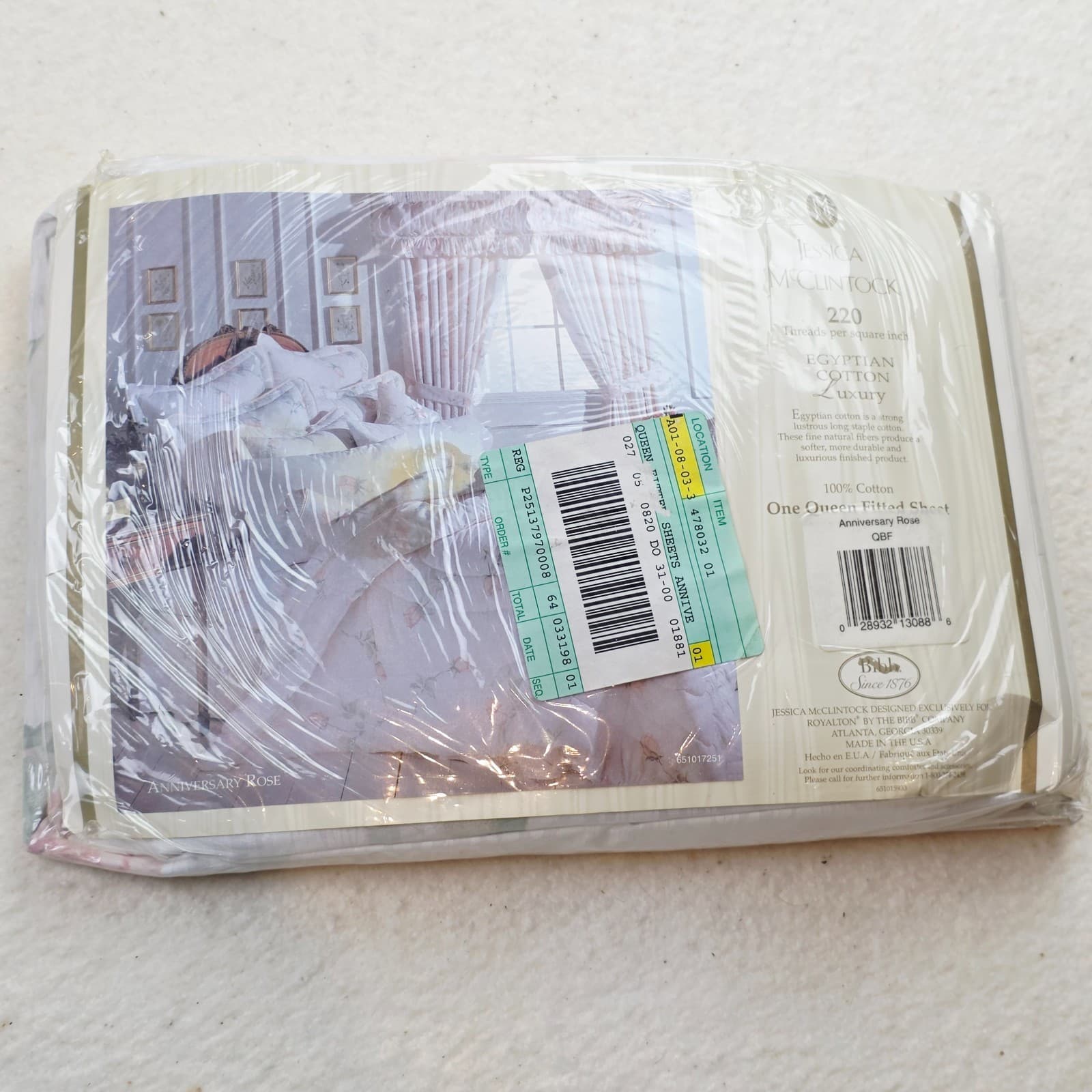 Vtg Jessica McClintock Anniversary Rose Egyptian Cotton Queen Fitted Sheet NOS - Thumbnail 6
