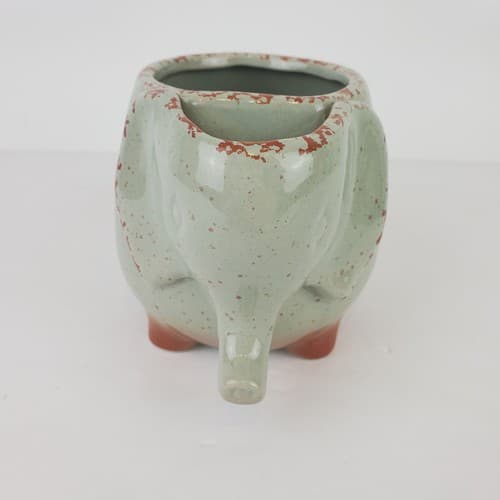 Large Stoneware Pottery Elephant Tea Bag Pocket Caddy Mug Greenish Gray Speckled - Thumbnail 3