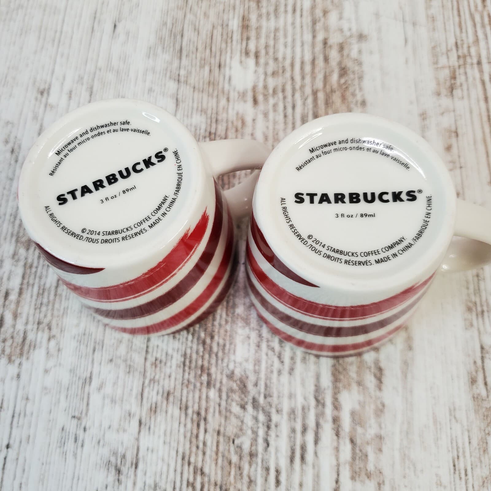 2 Starbucks Coffee 3oz Mini Mug 2014 Cup Holiday Christmas Red White Stripes - Thumbnail 6