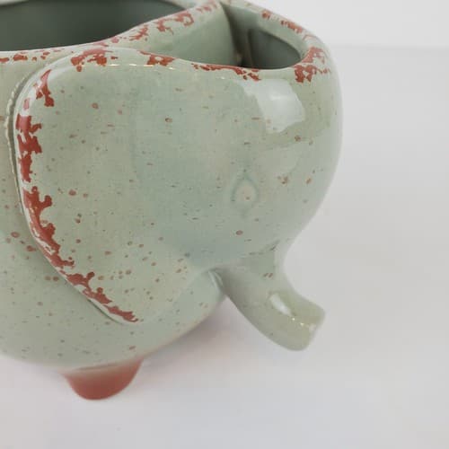 Large Stoneware Pottery Elephant Tea Bag Pocket Caddy Mug Greenish Gray Speckled - Thumbnail 7