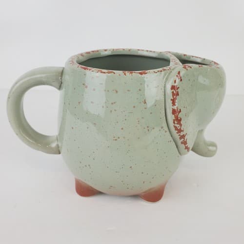 Large Stoneware Pottery Elephant Tea Bag Pocket Caddy Mug Greenish Gray Speckled - Thumbnail 2