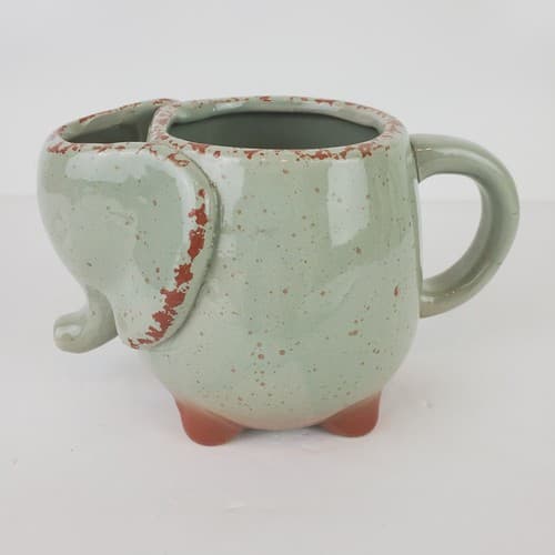 Large Stoneware Pottery Elephant Tea Bag Pocket Caddy Mug Greenish Gray Speckled