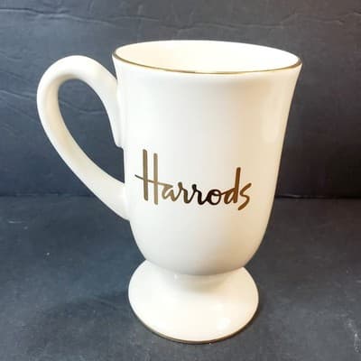 Vtg Harrods London Pedestal Shop Coffee Tea Mug Cup Cream and Gold Collectible - Thumbnail 4