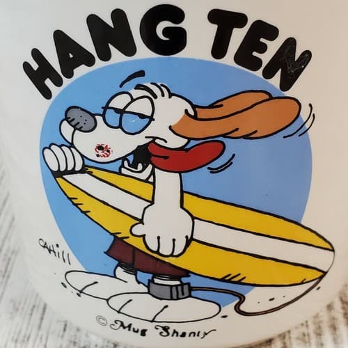 Vintage Mug Shanty Coffee Mug Dog Surfer Hang Ten Tea Cup signed Cahill - Thumbnail 3