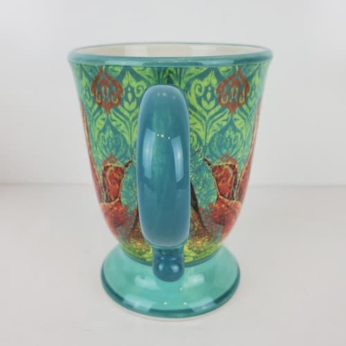 The Studio Shop Susan Winget Pedestal Floral Geometric Coffee Tea Mug Cup Teal - Thumbnail 4