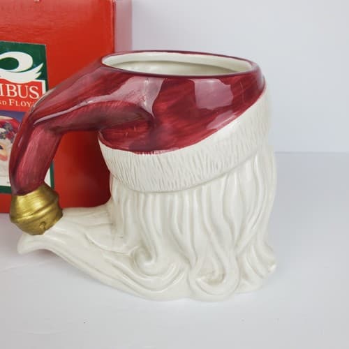 Omnibus By Fitz and Floyd Santa Face Red Hat Holly Handle Ceramic Mug Decor - Thumbnail 4