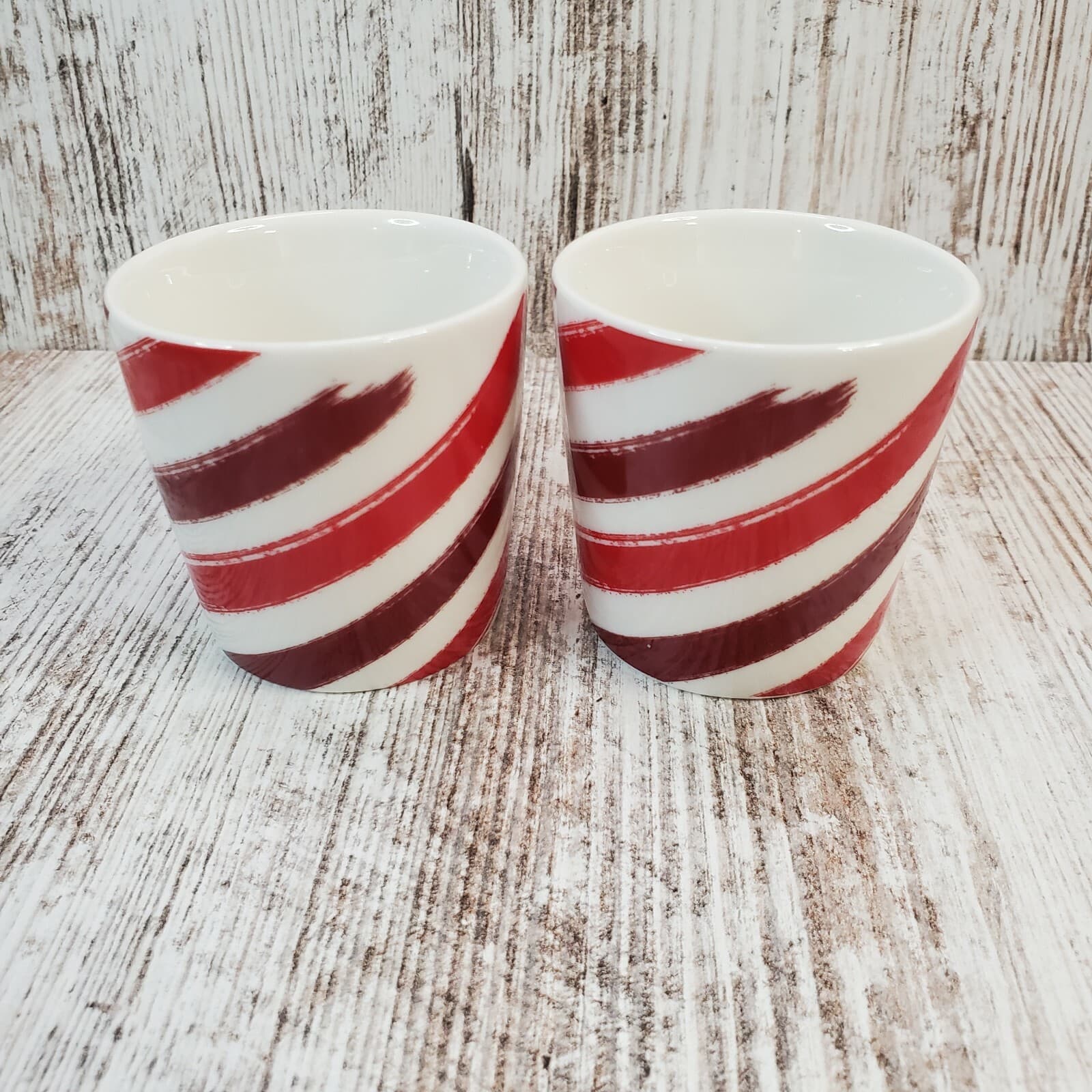 2 Starbucks Coffee 3oz Mini Mug 2014 Cup Holiday Christmas Red White Stripes - Thumbnail 5