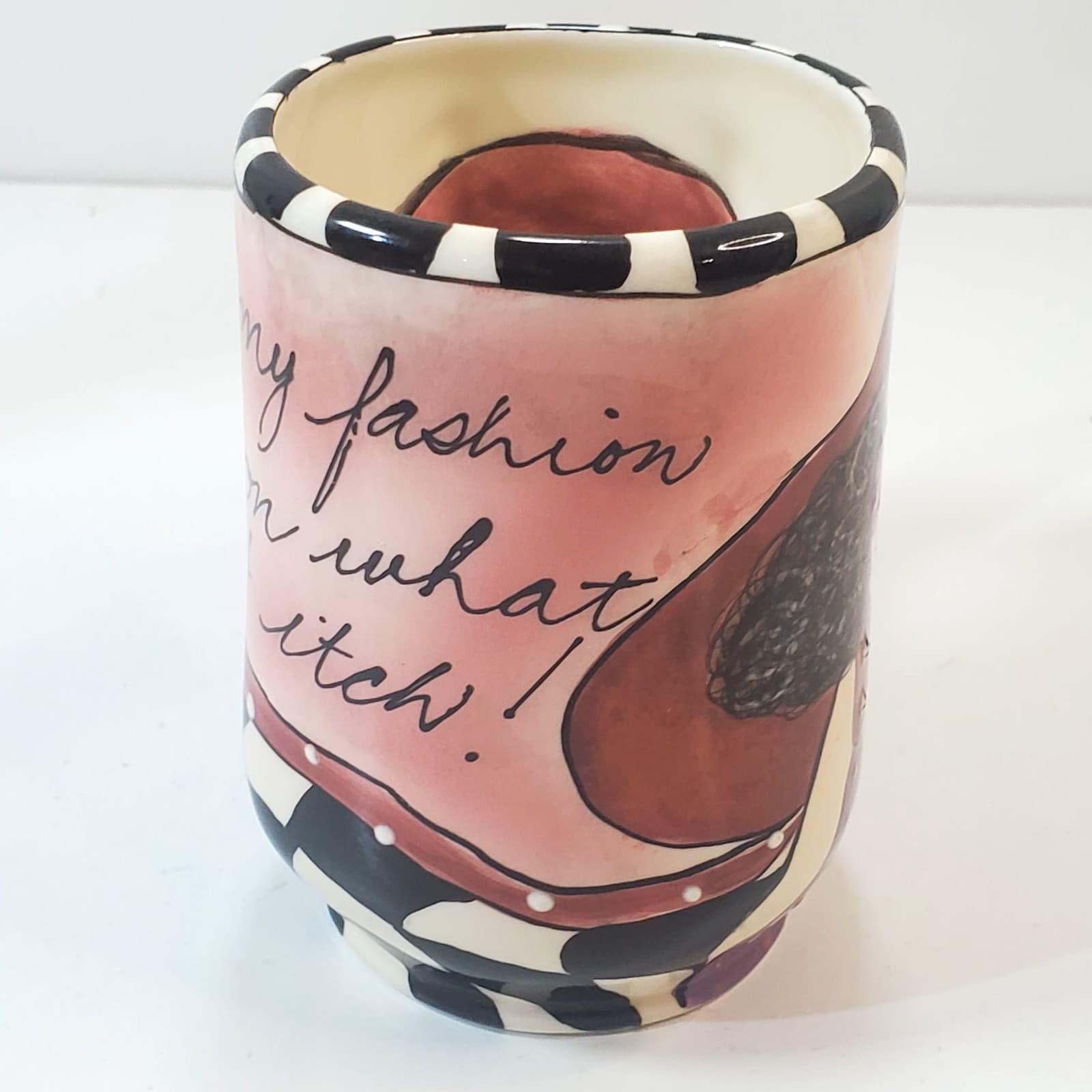 SWAK Coffee Mug I base my fashion taste on what doesn't itch 2004 Signed Kitschy - Thumbnail 4