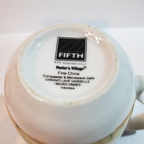 222 Fifth Porter's Village Coffee Tea Mug Cup Tan Green Yellow PTS International - Thumbnail 6