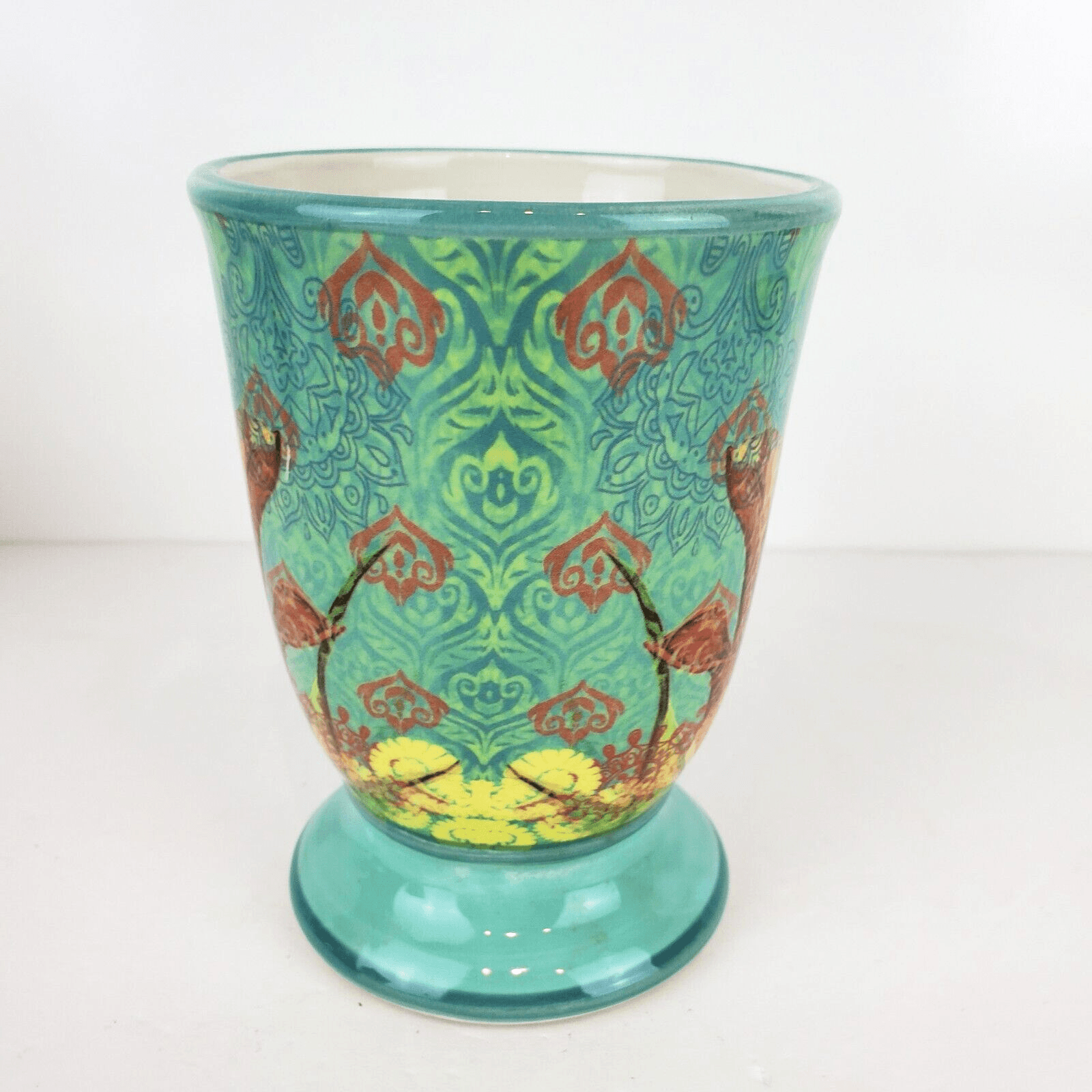 The Studio Shop Susan Winget Pedestal Floral Geometric Coffee Tea Mug Cup Teal - Thumbnail 2