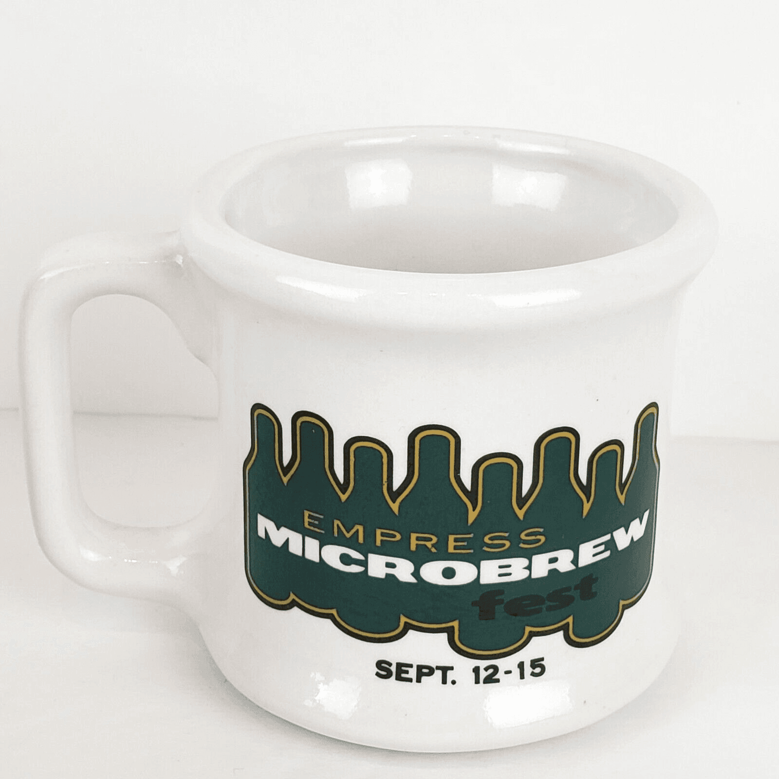 Vintage Empress Microbrew Fest Sept 12-15 Small Green White Ceramic Mug Cup USA