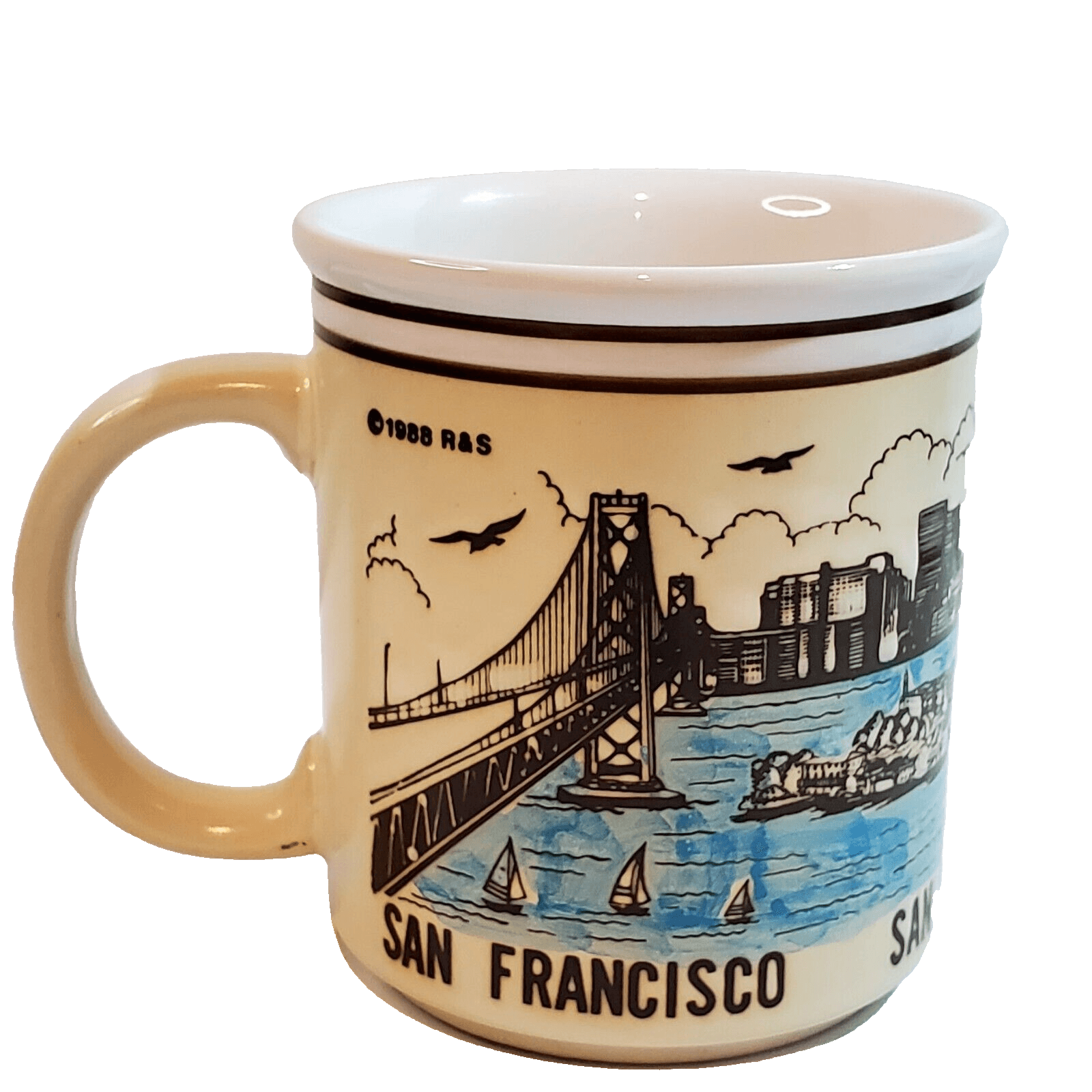 Vintage 1988 R&S San Francisco Souvenir Ceramic Coffee Mug Golden Gate Bridge