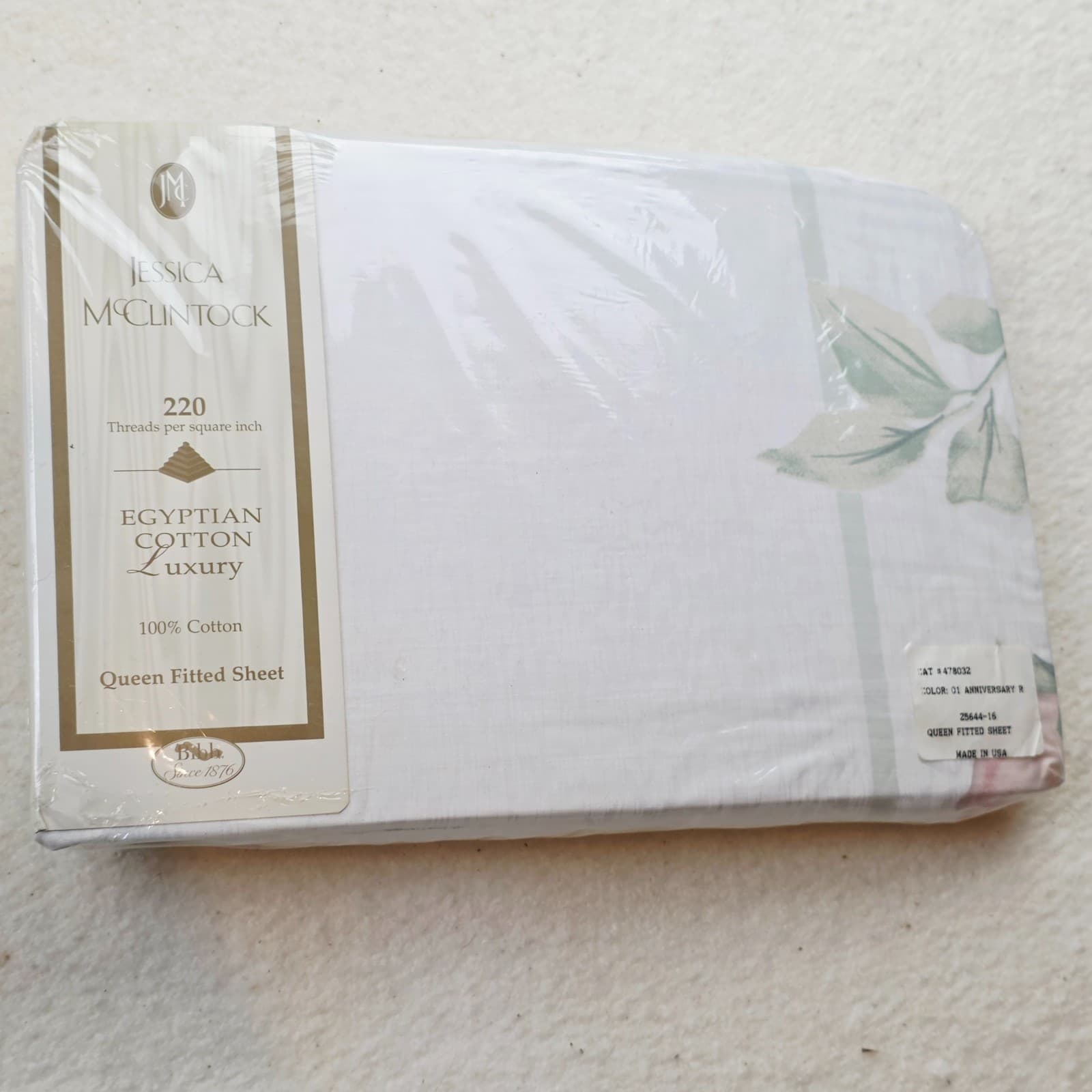 Vtg Jessica McClintock Anniversary Rose Egyptian Cotton Queen Fitted Sheet NOS - Thumbnail 5