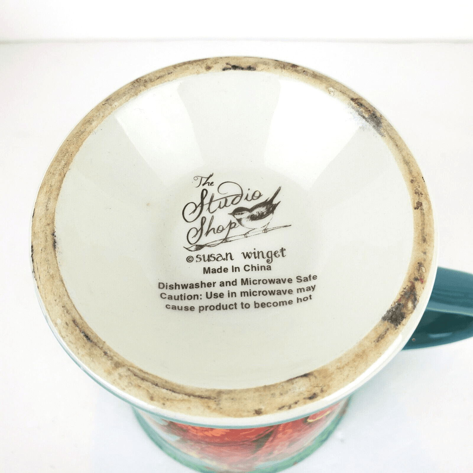The Studio Shop Susan Winget Pedestal Floral Geometric Coffee Tea Mug Cup Teal - Thumbnail 6