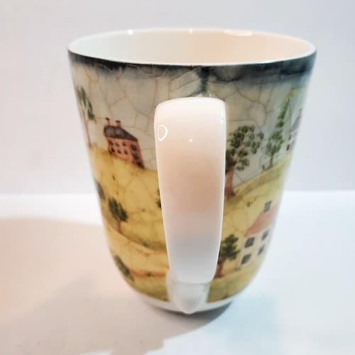 222 Fifth Porter's Village Coffee Tea Mug Cup Tan Green Yellow PTS International - Thumbnail 4