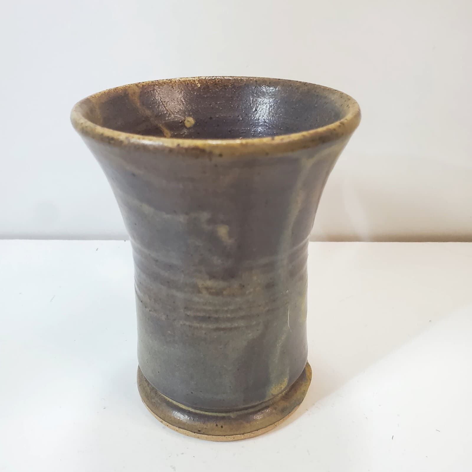 Vintage Studio Art Pottery Coffee Mug Cup Artist Signed Stoneware Offset Handle - Thumbnail 2