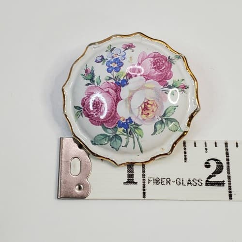Vintage Made in Austria Ceramic Porcelain Floral w/ Gold Trim Brooch Pin - Thumbnail 4