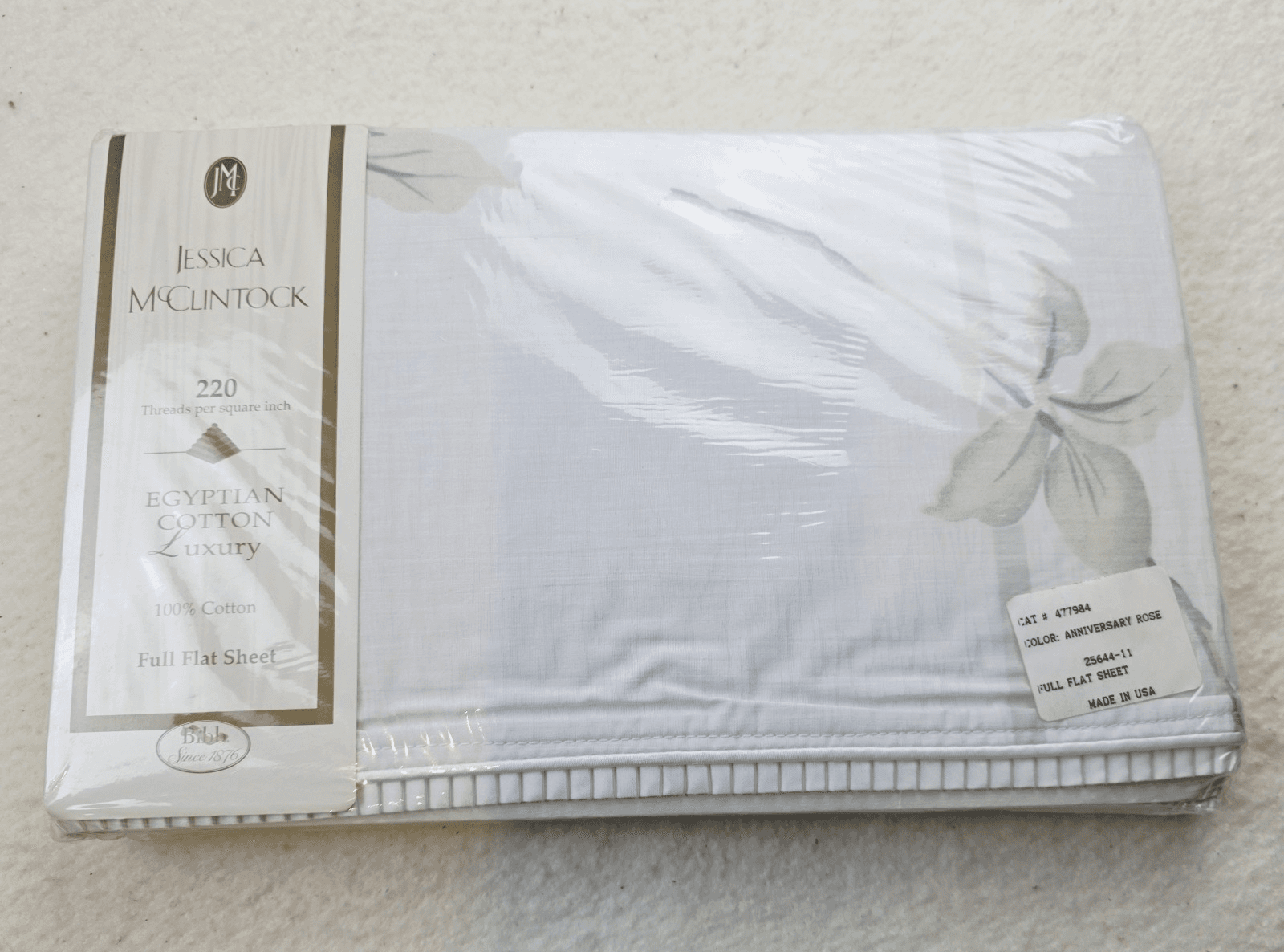 Vtg Jessica McClintock Anniversary Rose Egyptian Cotton Full Flat Sheet NOS