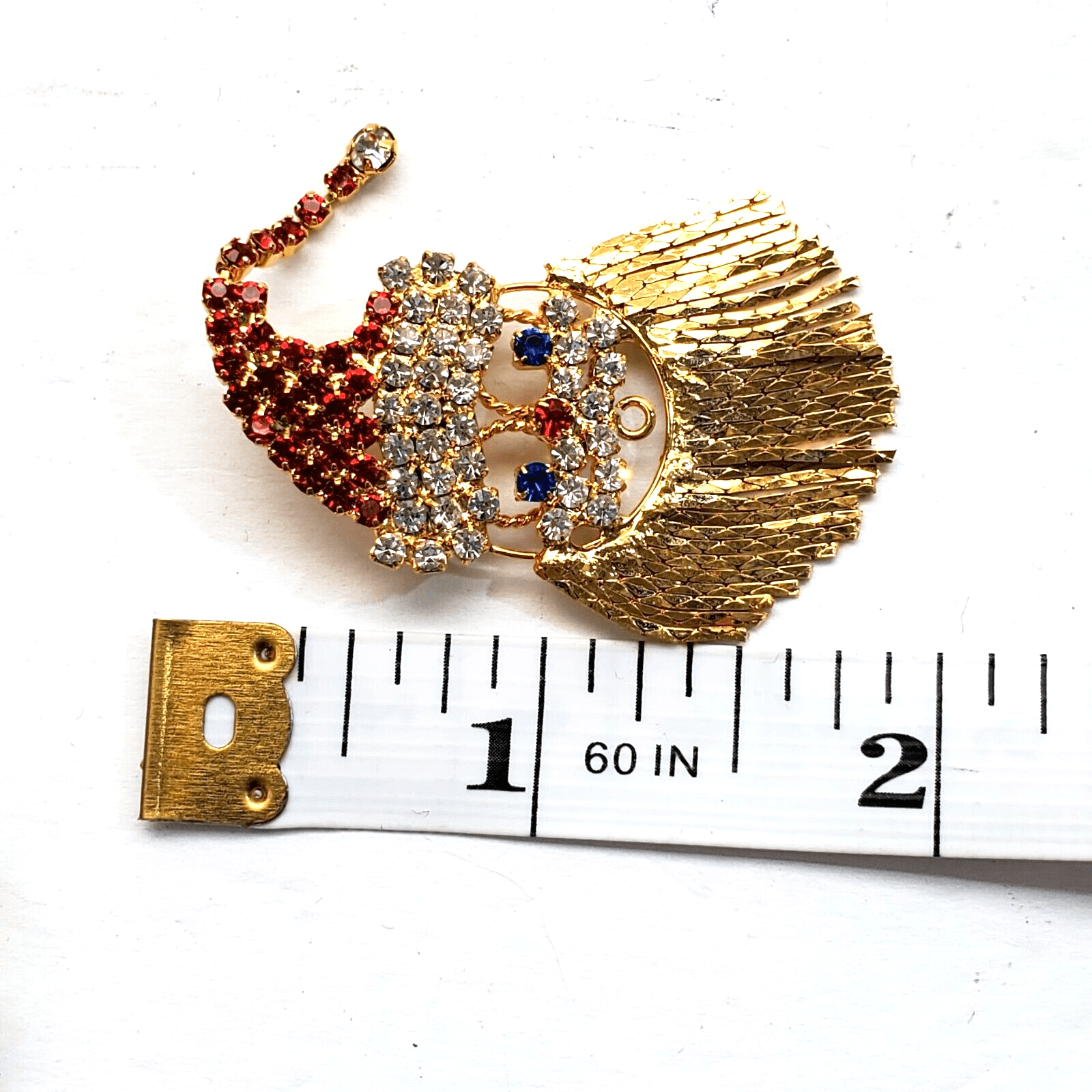 Gold Tone Metal Fringe Dangle Beard Rhinestone Santa Claus Christmas Brooch Pin - Thumbnail 3