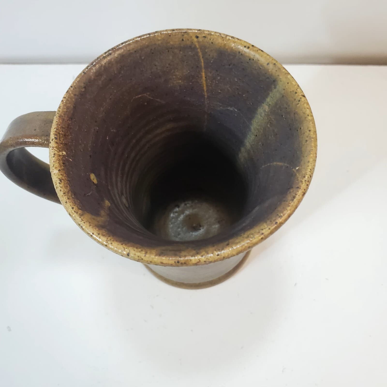 Vintage Studio Art Pottery Coffee Mug Cup Artist Signed Stoneware Offset Handle - Thumbnail 4