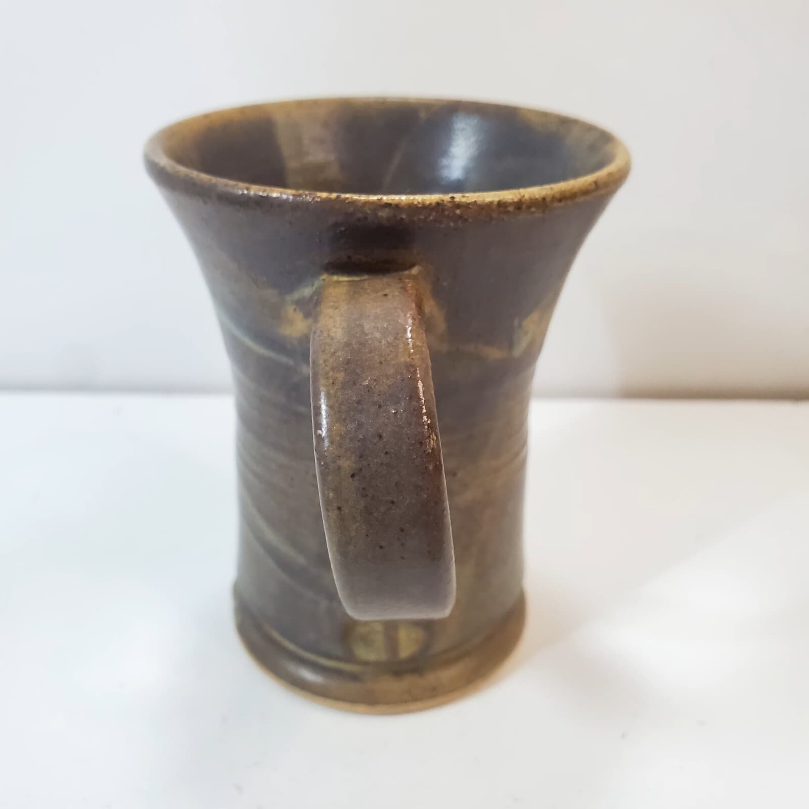 Vintage Studio Art Pottery Coffee Mug Cup Artist Signed Stoneware Offset Handle - Thumbnail 5