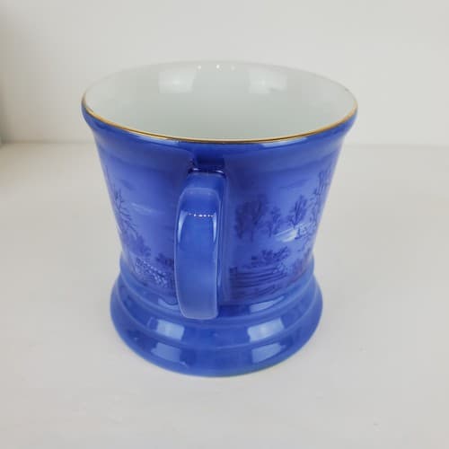 Vtg Blue & White Currier & Ives A Home In the Wilderness Shaving Mug Coffee Cup - Thumbnail 4
