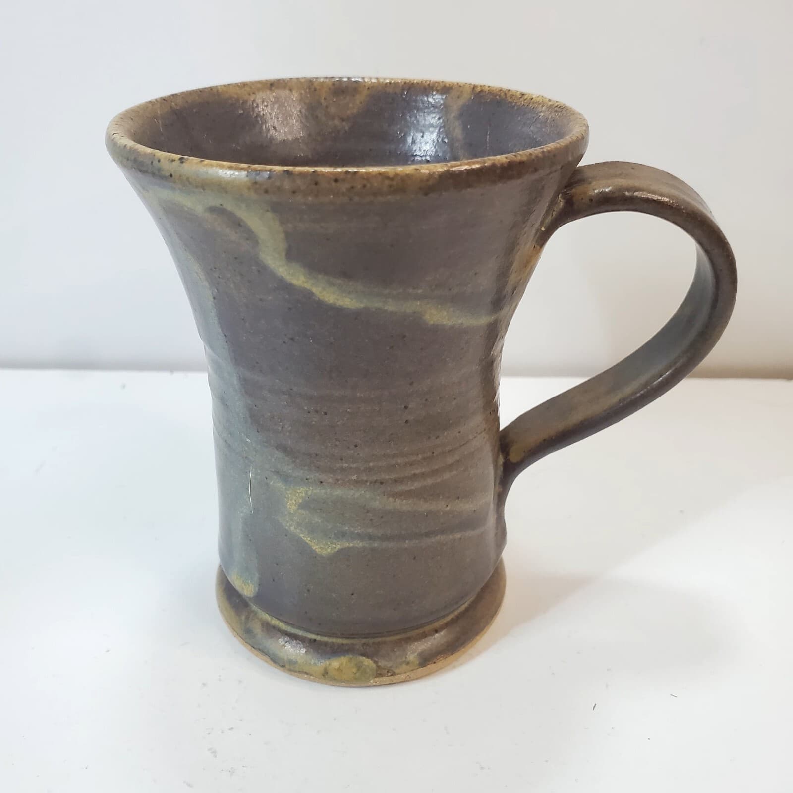 Vintage Studio Art Pottery Coffee Mug Cup Artist Signed Stoneware Offset Handle