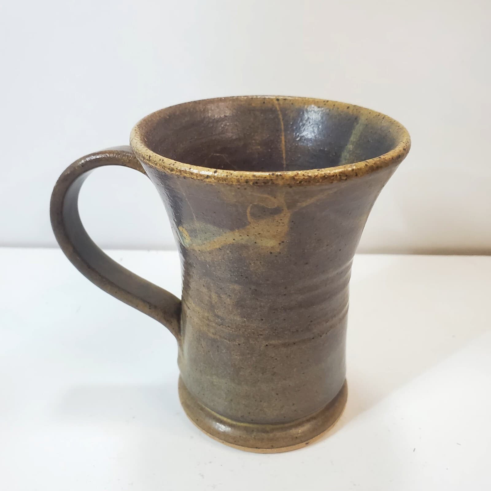 Vintage Studio Art Pottery Coffee Mug Cup Artist Signed Stoneware Offset Handle - Thumbnail 3