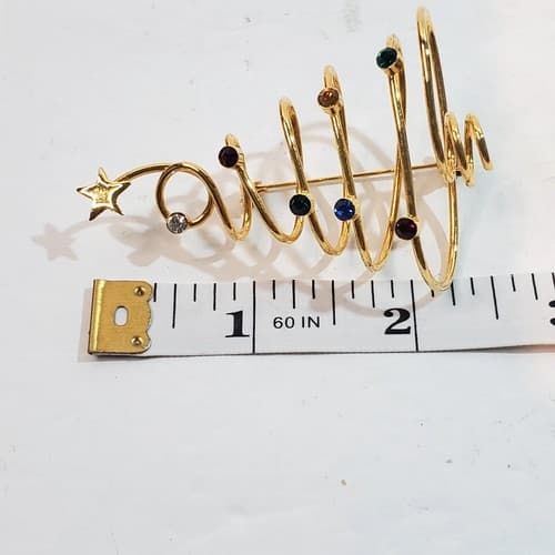 Vintage Gold Tone Modernist Sculptural Rhinestone Christmas Tree Brooch Pin - Thumbnail 3