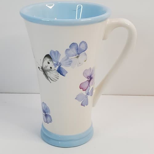 Marjolein Bastin Nature’s Sketchbook Tall Coffee Mug Cup Blue Floral Butterfly