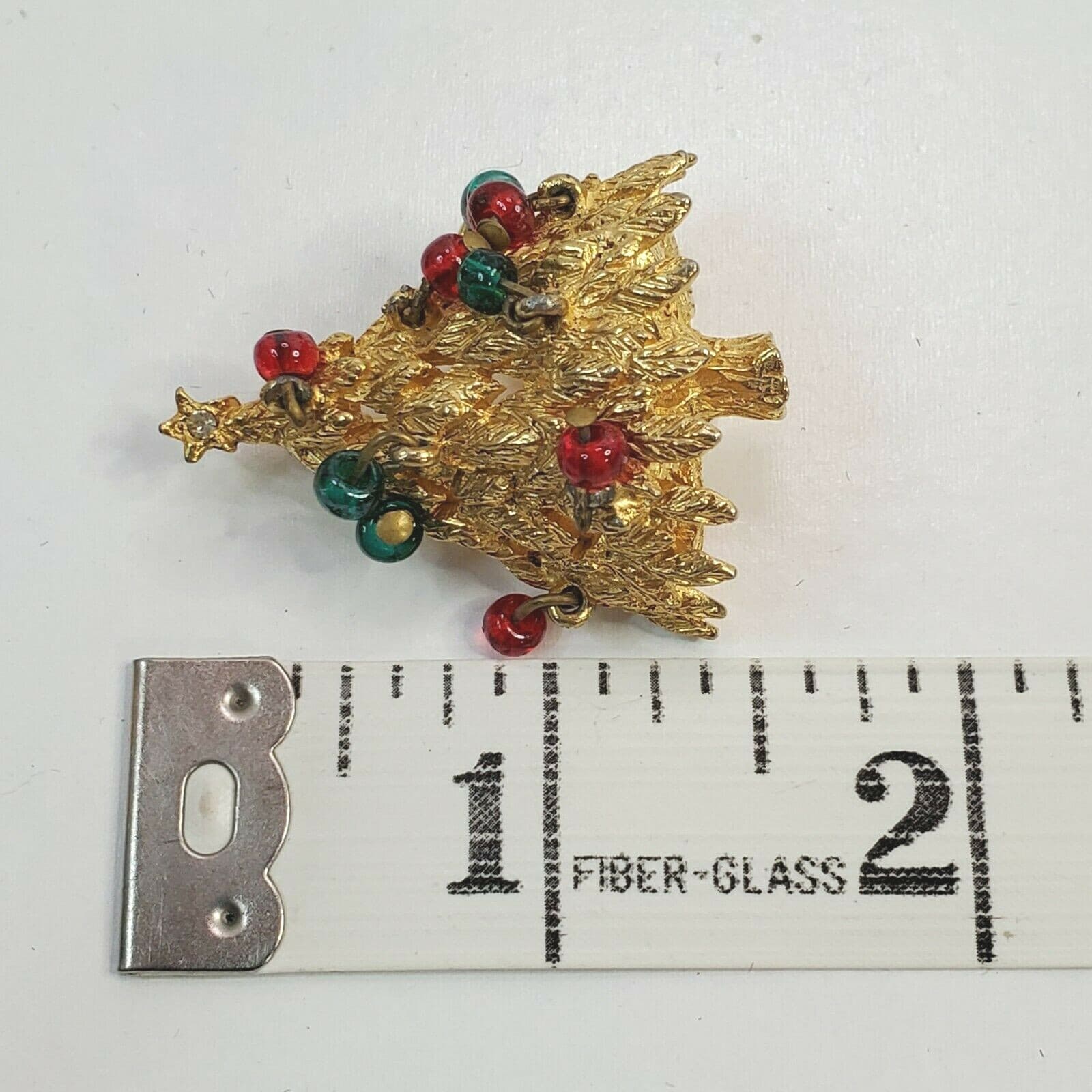 Vtg Benedict Ny Gold Tone Christmas Tree Plastic Dangle Bead Ornament Brooch Pin - Thumbnail 4