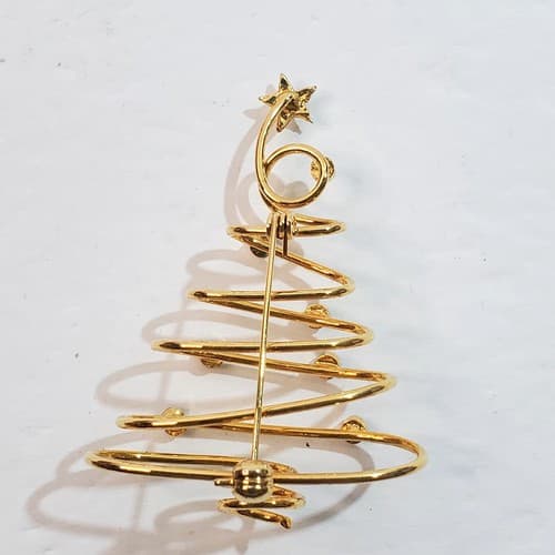 Vintage Gold Tone Modernist Sculptural Rhinestone Christmas Tree Brooch Pin - Thumbnail 2