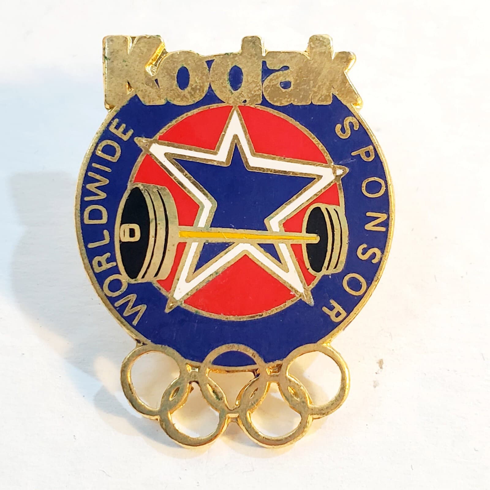 Vtg 1996 Atlanta Olympic WEIGHT LIFTING Kodak Worldwide Sponsor Enamel Lapel Pin