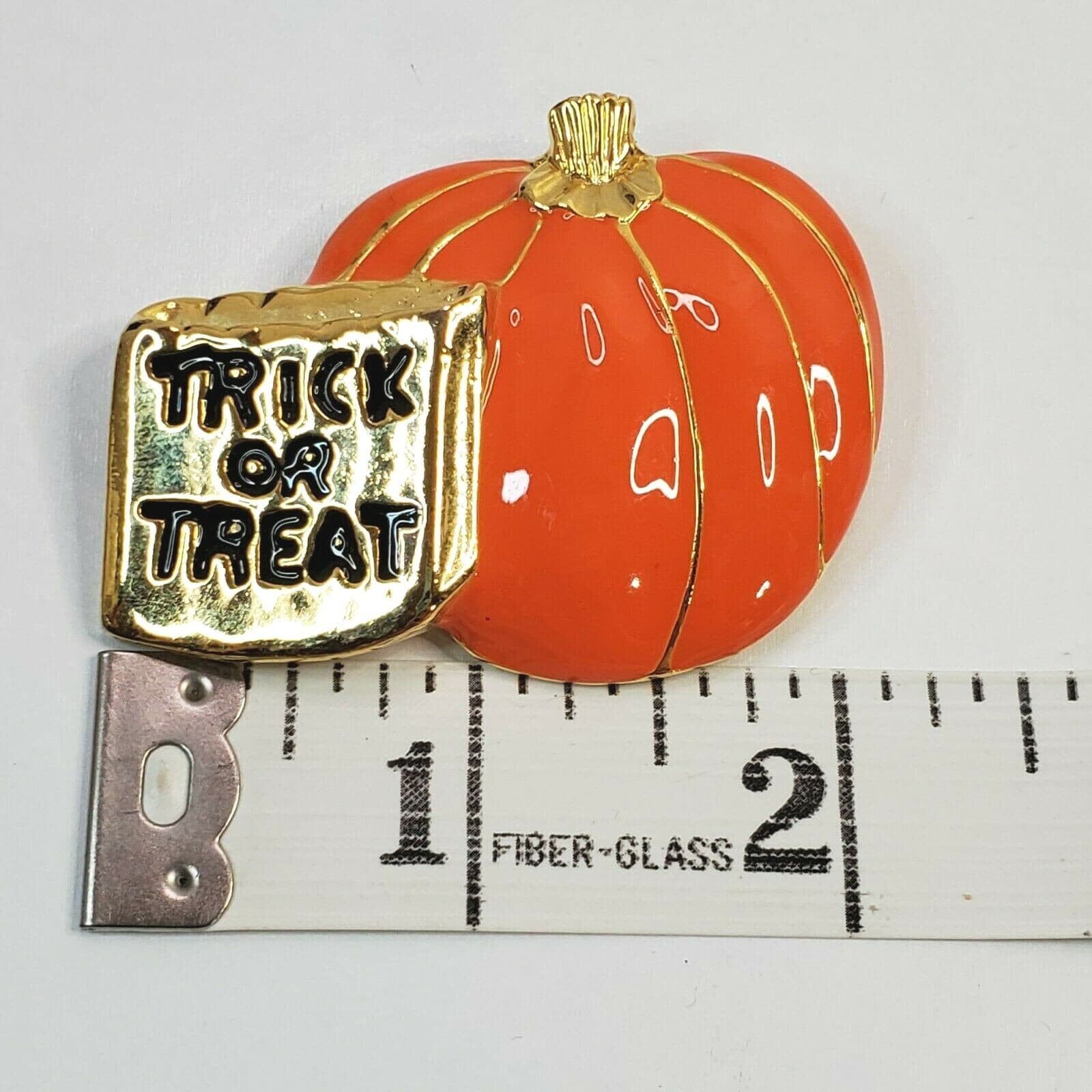 Trick or Treat Metal & Enamel Finish Pumpkin Halloween Brooch Pin Jewelry - Thumbnail 3