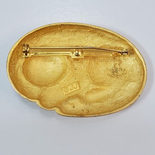 Vintage Signed JJ Gold Tone Metal Sleeping Laying Large Cat Brooch Pin Whiskers - Thumbnail 2