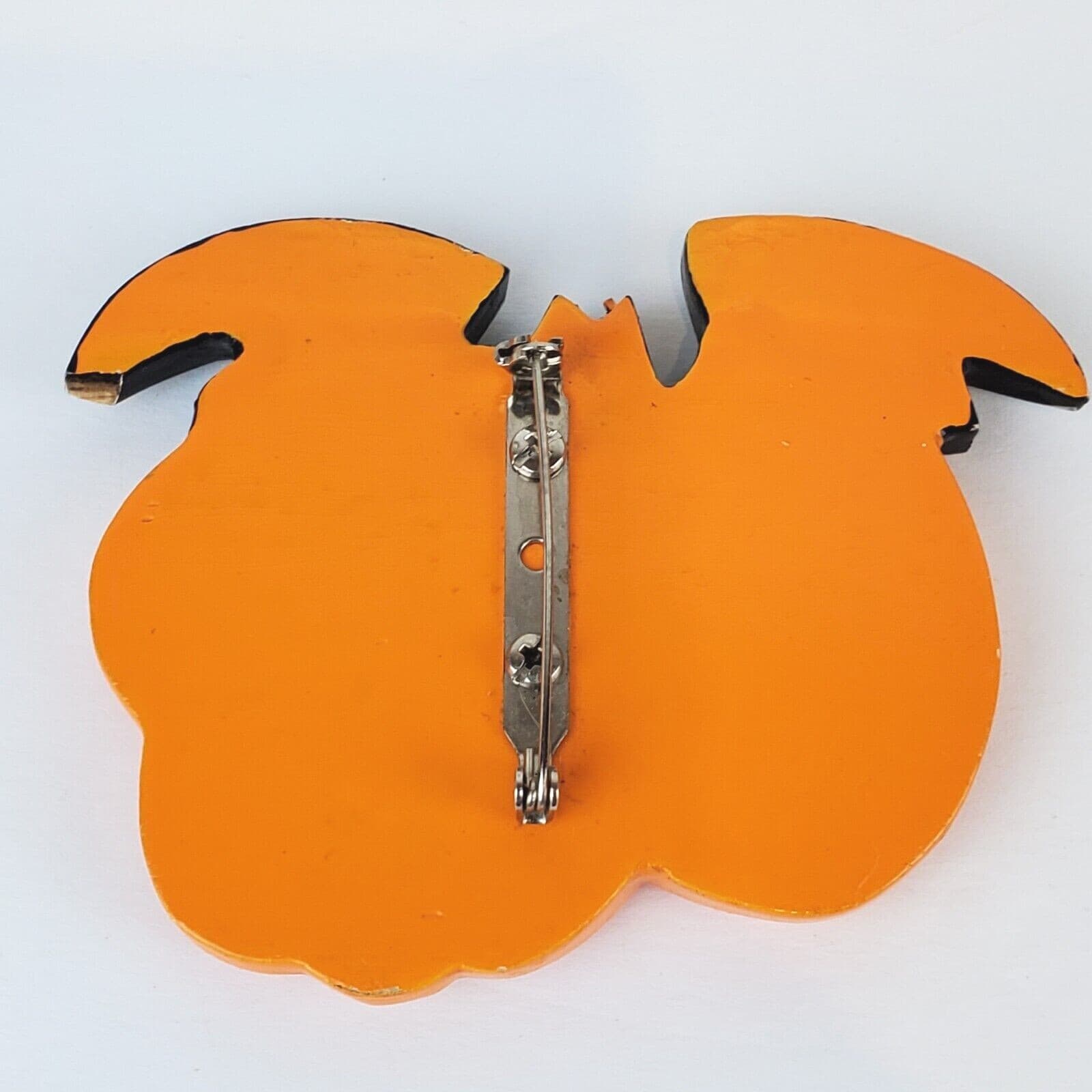 Painted Wood Acrylic Pumpkins Jack-O-Lantern & Bat Hallowen Brooch Pin Spooky - Thumbnail 2