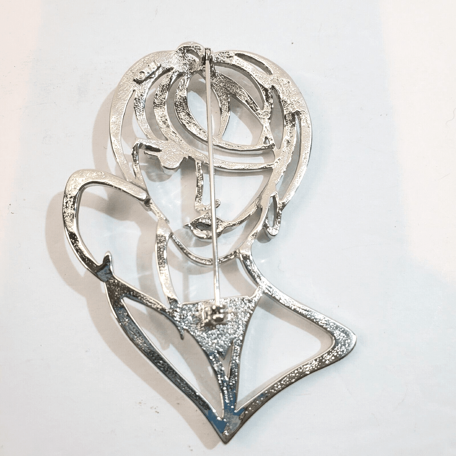 Vintage JJ Jonette Art Deco Abstract Woman Silhouette Silver Tone Brooch Pin - Thumbnail 2
