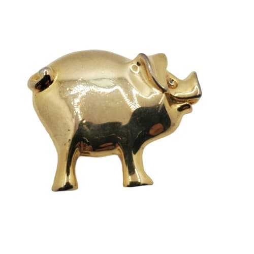 Shiny Gold Tone Pig Hog Brooch Pin Costume Jewelry Farmhouse Animal