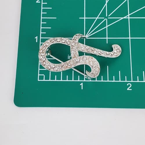 Vintage Silver Tone Metal Sparkly Clear Rhinestones Monogram A Brooch Pin - Thumbnail 3