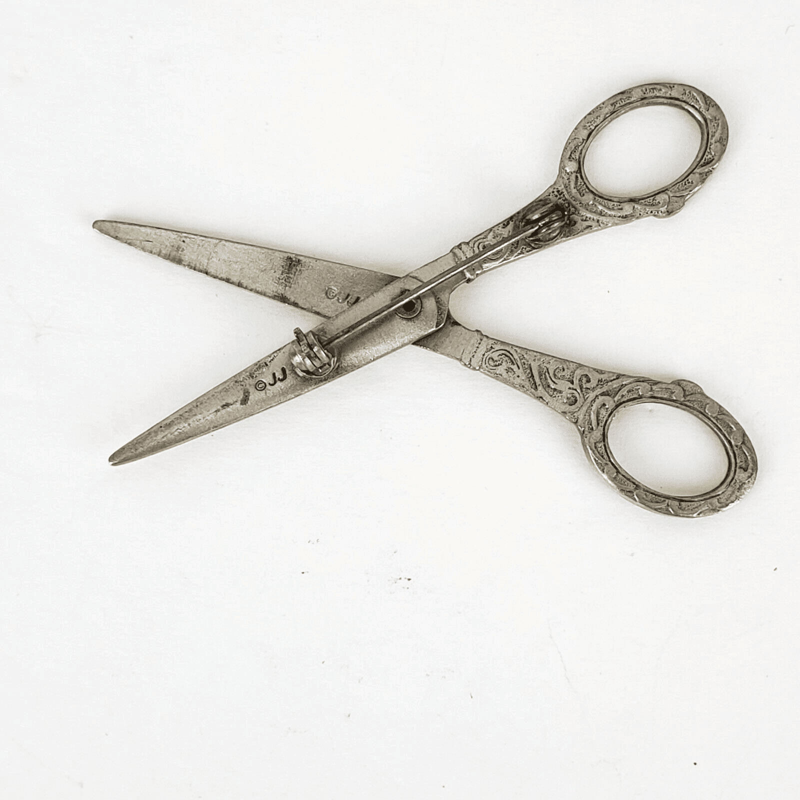 Vintage JJ Jonette Silver Tone Mechanical Scissors Hairdresser Pin Brooch - Thumbnail 3