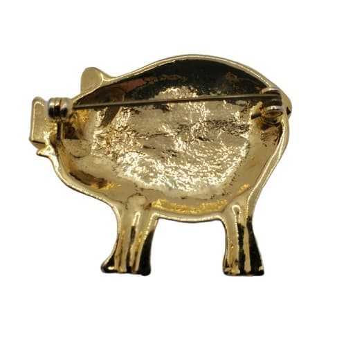 Shiny Gold Tone Pig Hog Brooch Pin Costume Jewelry Farmhouse Animal - Thumbnail 2