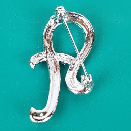 Vintage Silver Tone Metal Sparkly Clear Rhinestones Monogram A Brooch Pin - Thumbnail 2