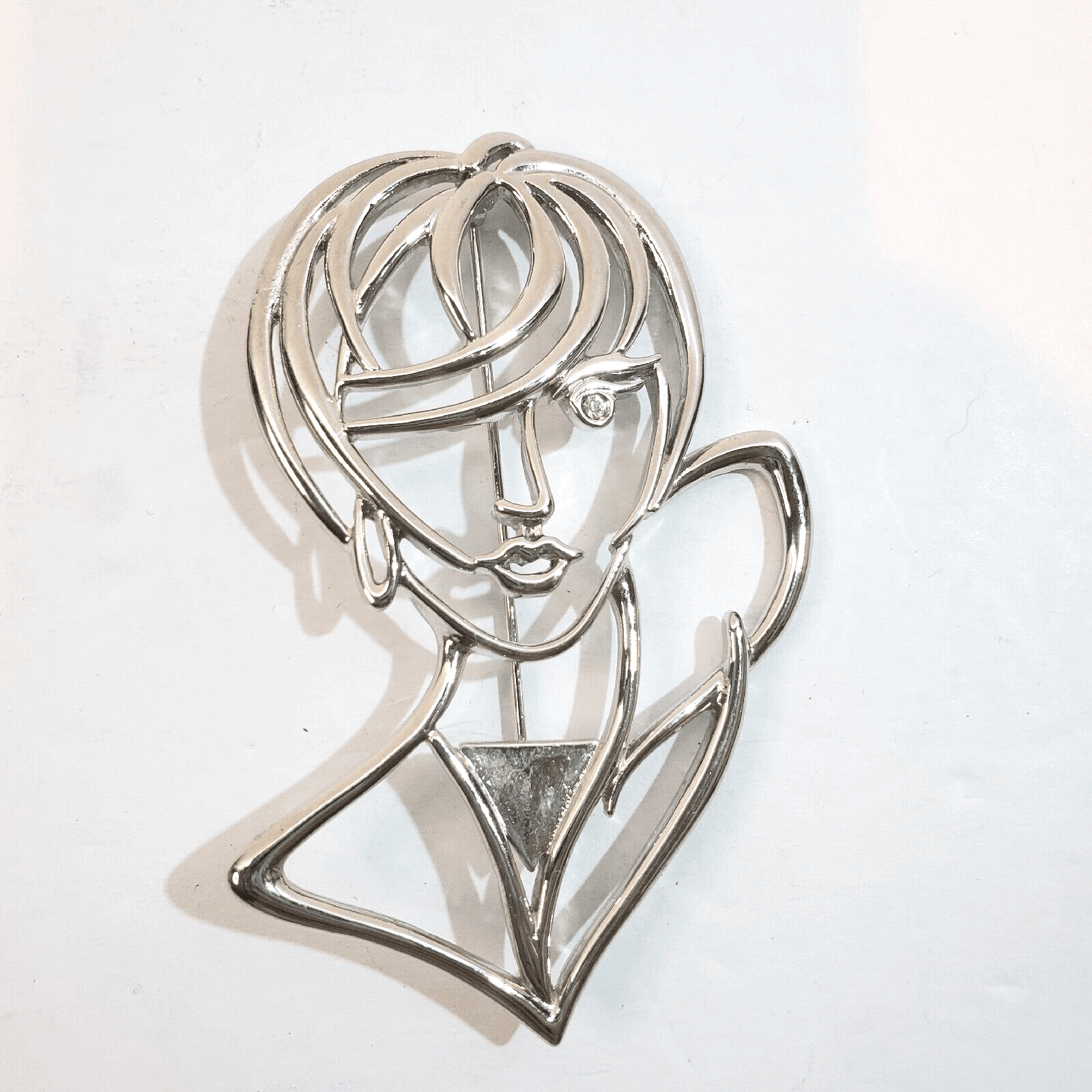 Vintage JJ Jonette Art Deco Abstract Woman Silhouette Silver Tone Brooch Pin