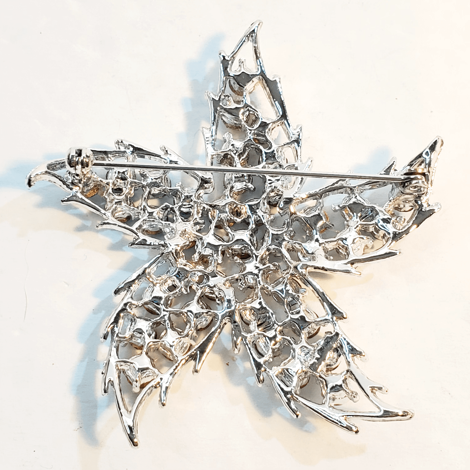 Silver Tone Metal Multi-Colored Rhinestones Star Starfish Pinwheel Brooch Pin - Thumbnail 2