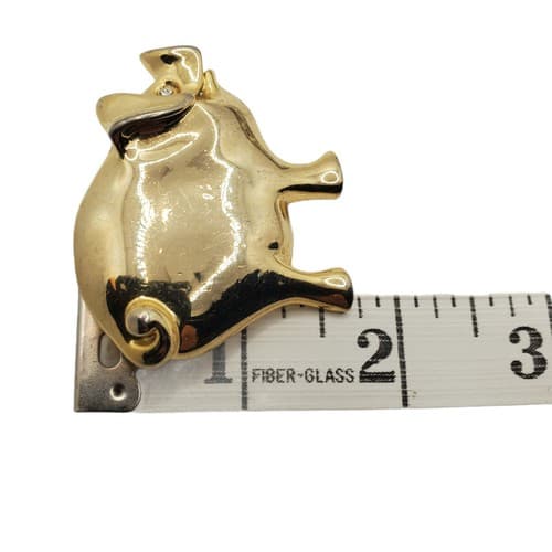 Shiny Gold Tone Pig Hog Brooch Pin Costume Jewelry Farmhouse Animal - Thumbnail 4
