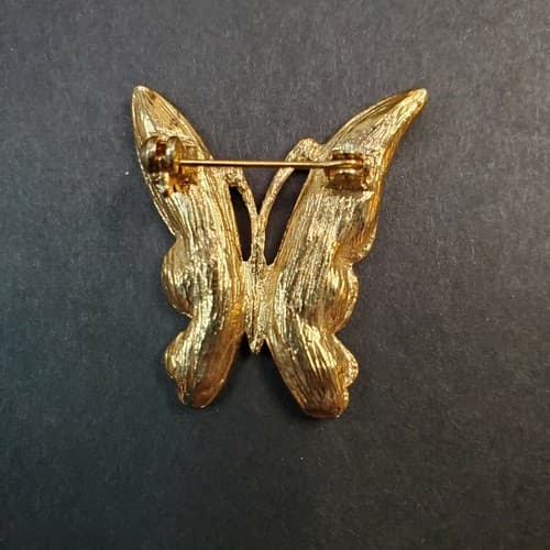 Vintage Gold Tone Metal & Multi-Color Rhinestones Butterfly Brooch Pin Spring - Thumbnail 2