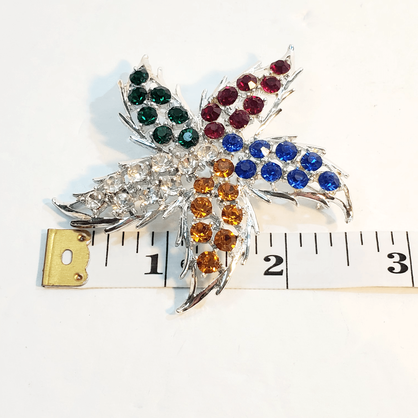 Silver Tone Metal Multi-Colored Rhinestones Star Starfish Pinwheel Brooch Pin - Thumbnail 3